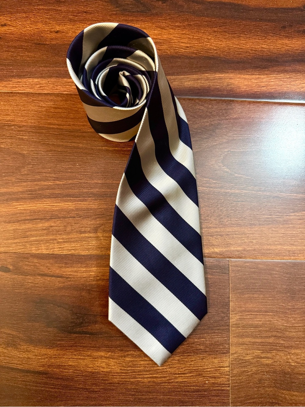 JOS. A. BANK Navy and Silver Wide Stripe Silk Tie